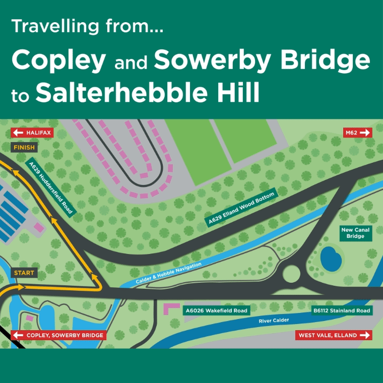 View of the area with arrow linking Copley to Halifax via the Stainland slip road.